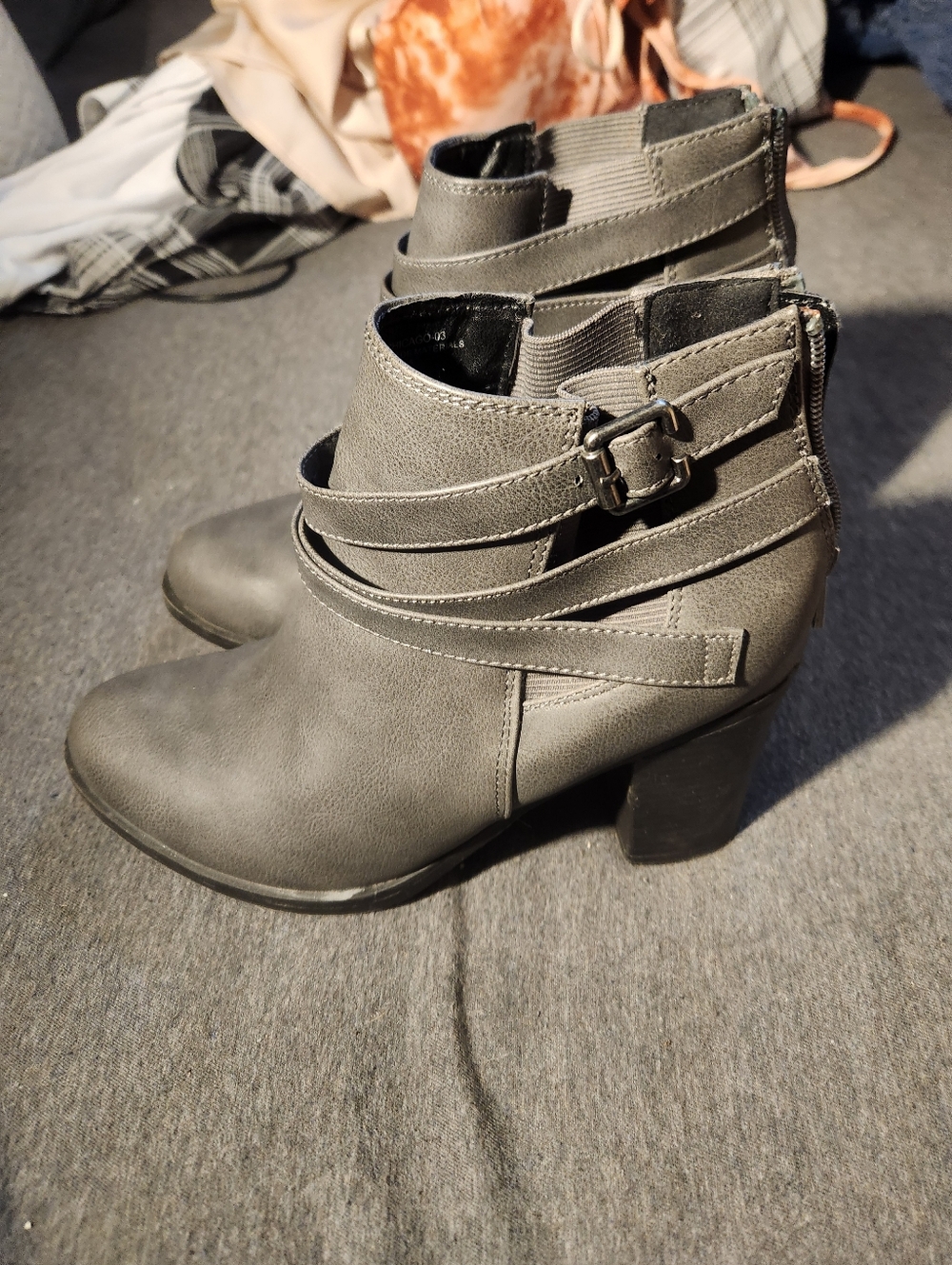 Women’s Grey Buckle Strap Ankle Boots